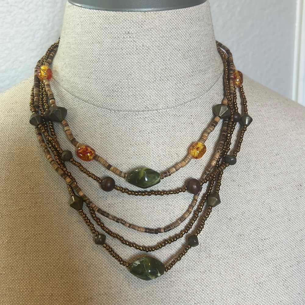 Multi Beaded Layered Brown Necklace